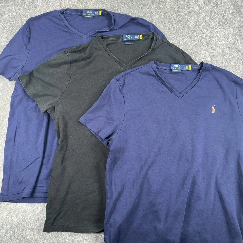 Polo Ralph Lauren Lot Of 3 T Shirts Mens 2XL Multicolor V-Neck Pony Logo Slim